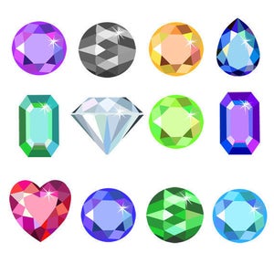 Pierres précieuses colorées Clip Art ensemble, en forme de coeur, rond, cristal, ovale, brillant, PNG image 1