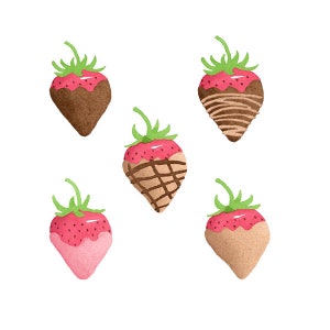 Watercolor Chocolate Strawberries Clip art Set, Dessert, Party, Fruit, Food, Summer, Ripe, Juicy, Illustration