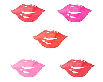 Watercolor Lips Set, Clip Art, Beauty, Cosmetic, Fashion, Glamour, Lip, Makeup, Glossy