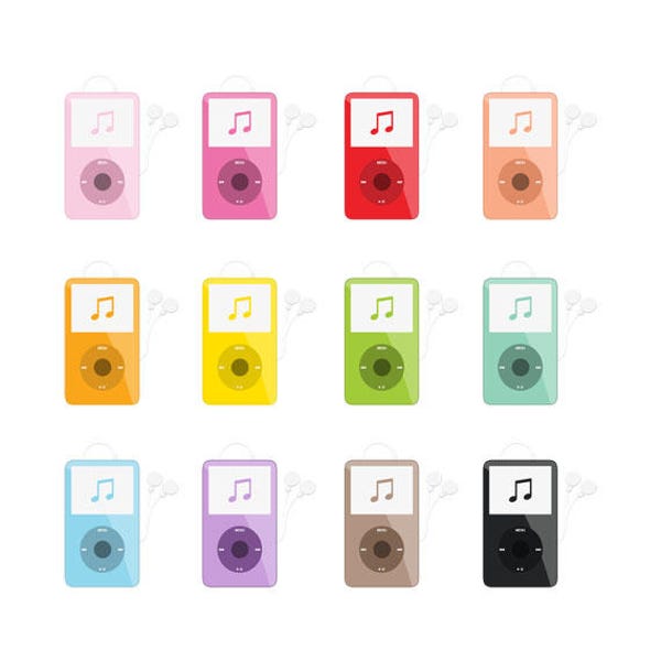 Music Player Clip art Set, Collection, Mp3, Music, Audio, Earphones, Earbuds