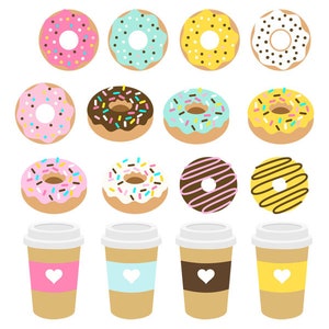 Donuts Clip Art Set, Dessert, Chocolate, Caramel, Bun, Sweet, Illustration, PNG image 1