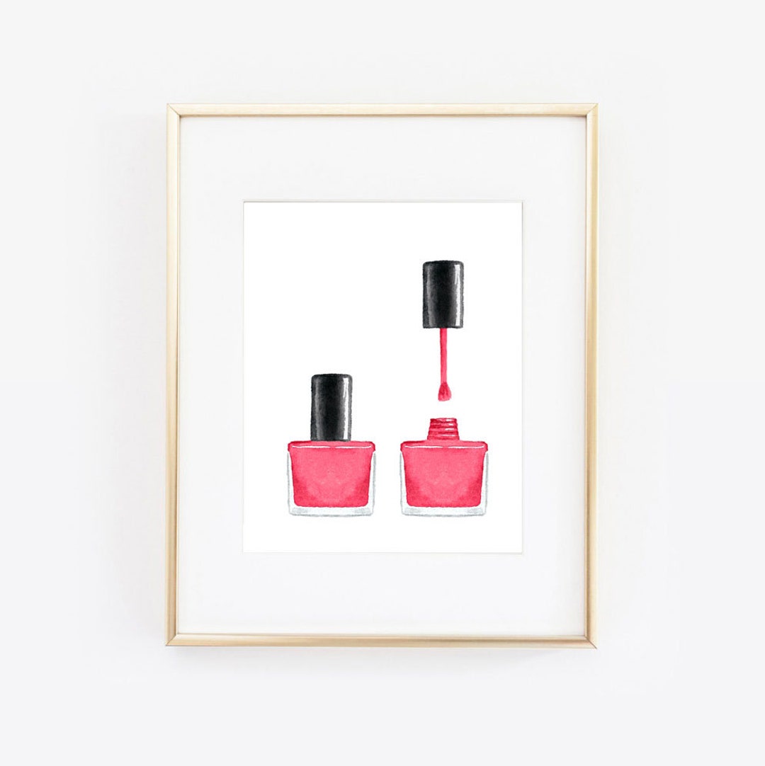 Watercolor Nail Polish Wall Art Print Red Nail Polish Print Etsy Norway