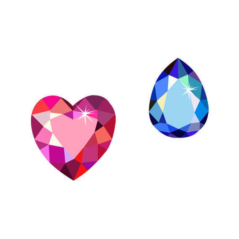 Colorful Gem Stones Clip Art Set, Heart Shaped, Round, Crystal, Oval, Shiny, PNG image 2