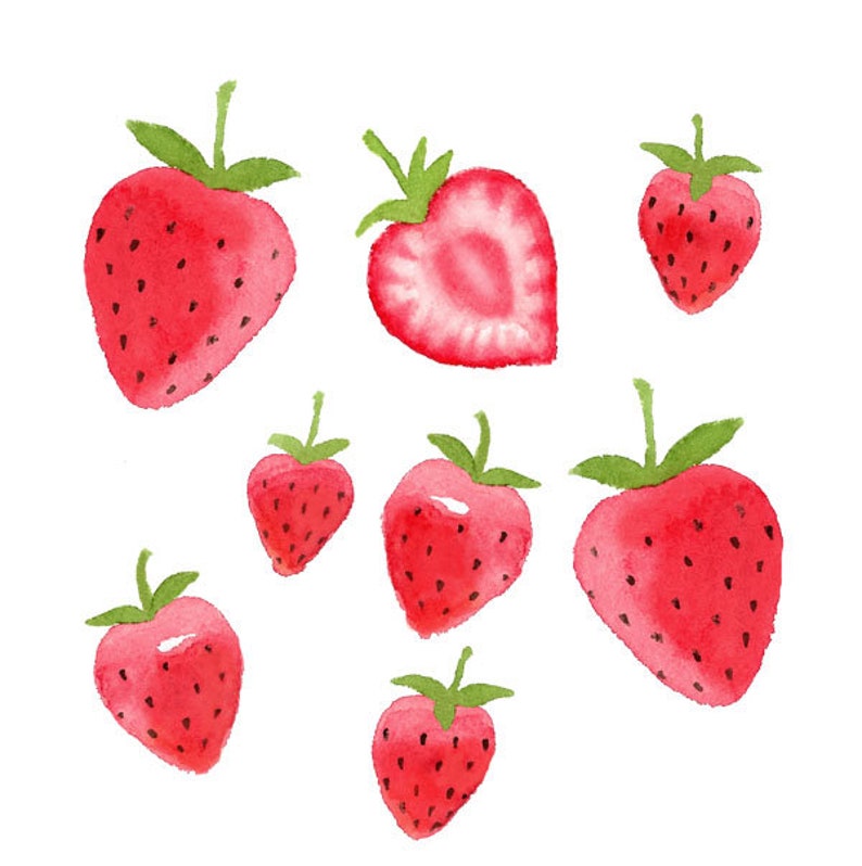 Watercolor Strawberries Clipart Set, Fruit, Food, Summer, Ripe, Juicy, Illustration imagem 1