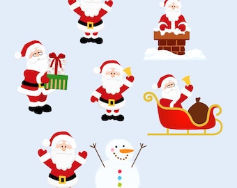 Conjunto de Papá Noel, Muñeco de nieve, Campana, Trineo, Vacaciones, Regalos, Chimenea, Santa, Navidad, Ilustración, png