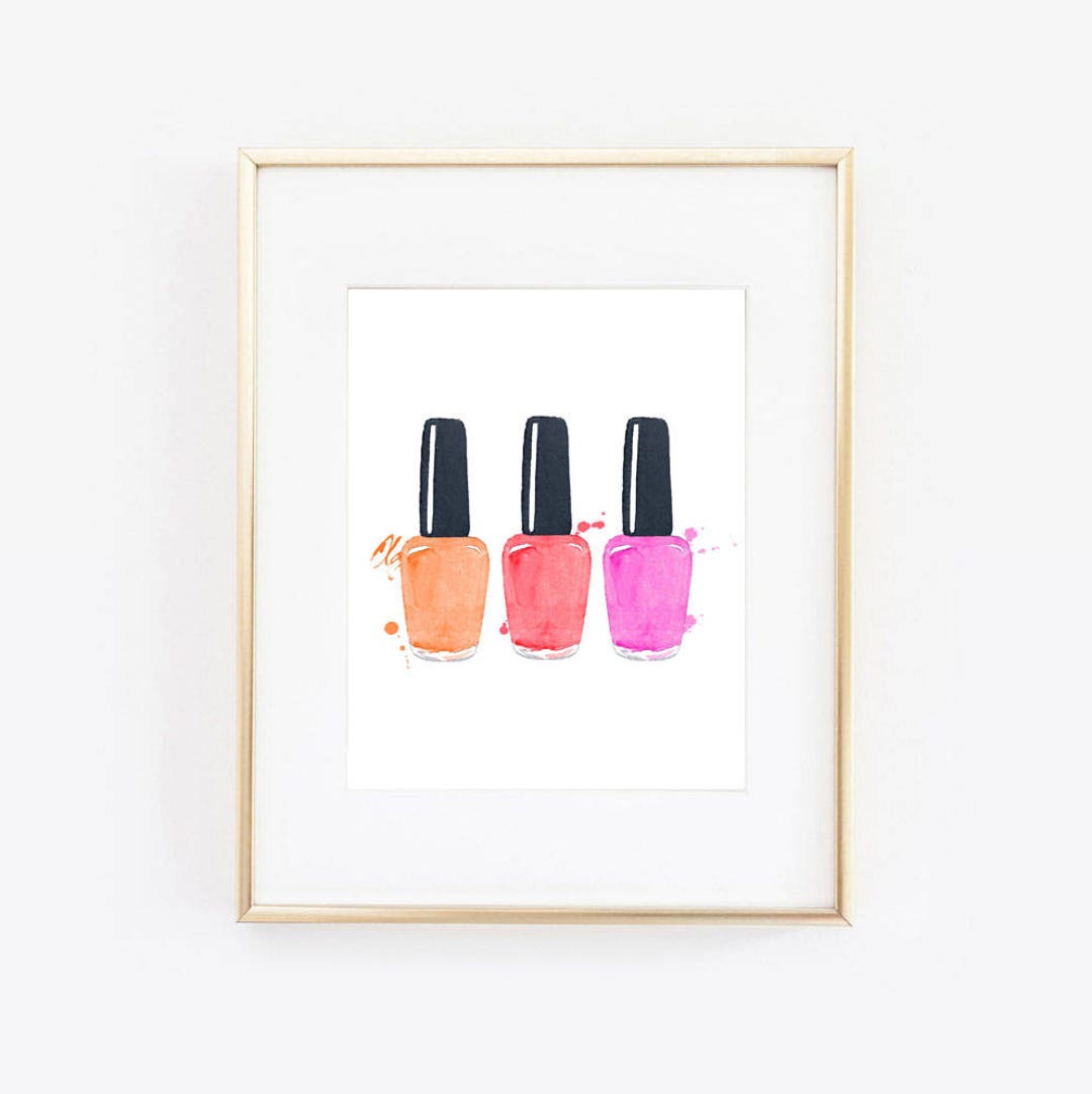 Watercolor Nail Polish Wall Art Print, Pink Nail Polish Print, Fashion