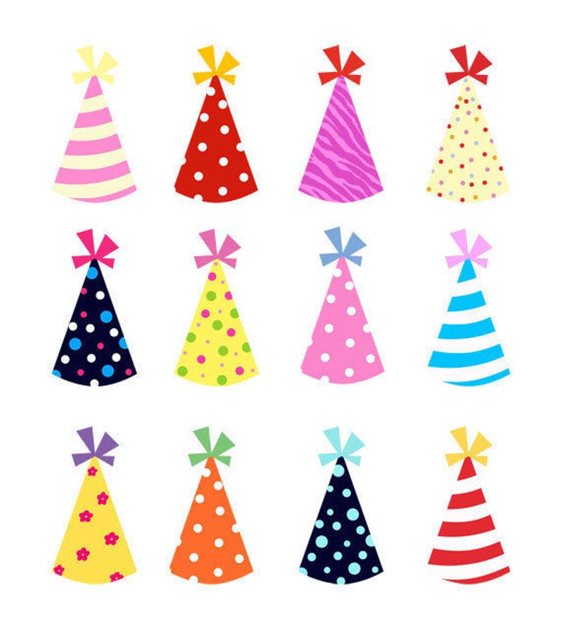 Party Hats Clip Art Set, Paper, Birthday, Kids, Celebration, Illustration, PNG image 1