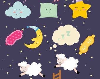 Sleep Time Elements, Night, Sweet Dreams, Good night, Rest, Sheep, Moon, Bedtime, Pillow, Sleep Mask, Star