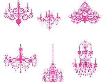 Ensemble de Chandeliers rose Clip Art, classique, numérique, décoratif, élément de conception