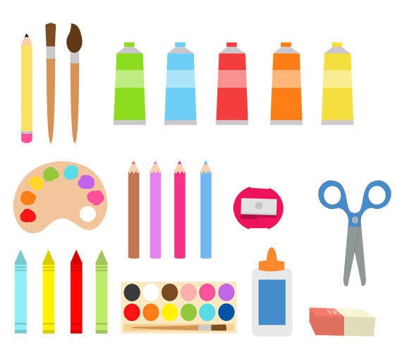 Art Supplies Clip Art Collection, Creativity, Drawing, Paint, Pencil,  Palette, Brush