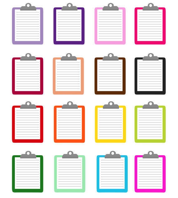 Set Von Bunten Zwischenablage Clip Art Set Notizblock Etsy