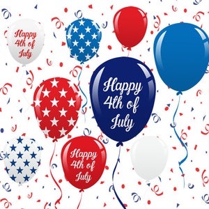 4th of July Balloons Set, Confetti, Patriotic, Independence Day, Culture, Freedom, Holiday, Symbol, Illustration, Cliparts image 1