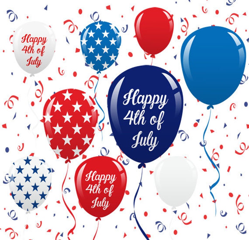 4th of July Balloons Set, Confetti, Patriotic, Independence Day, Culture, Freedom, Holiday, Symbol, Illustration, Cliparts image 1