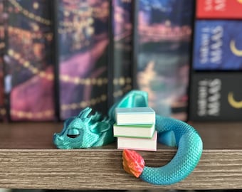 Sleeping Dragon Hugging Books 3D Printed Bookshelf Decor Bookish Gift