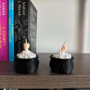 Cauldron with Pointing Finger 3D Printed Bookshelf Decor Fantasy Gift Romance Reader