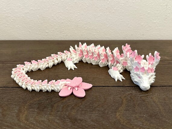 Cherry Blossom Articulated Dragon 3D Printed Bookshelf Decor Gift