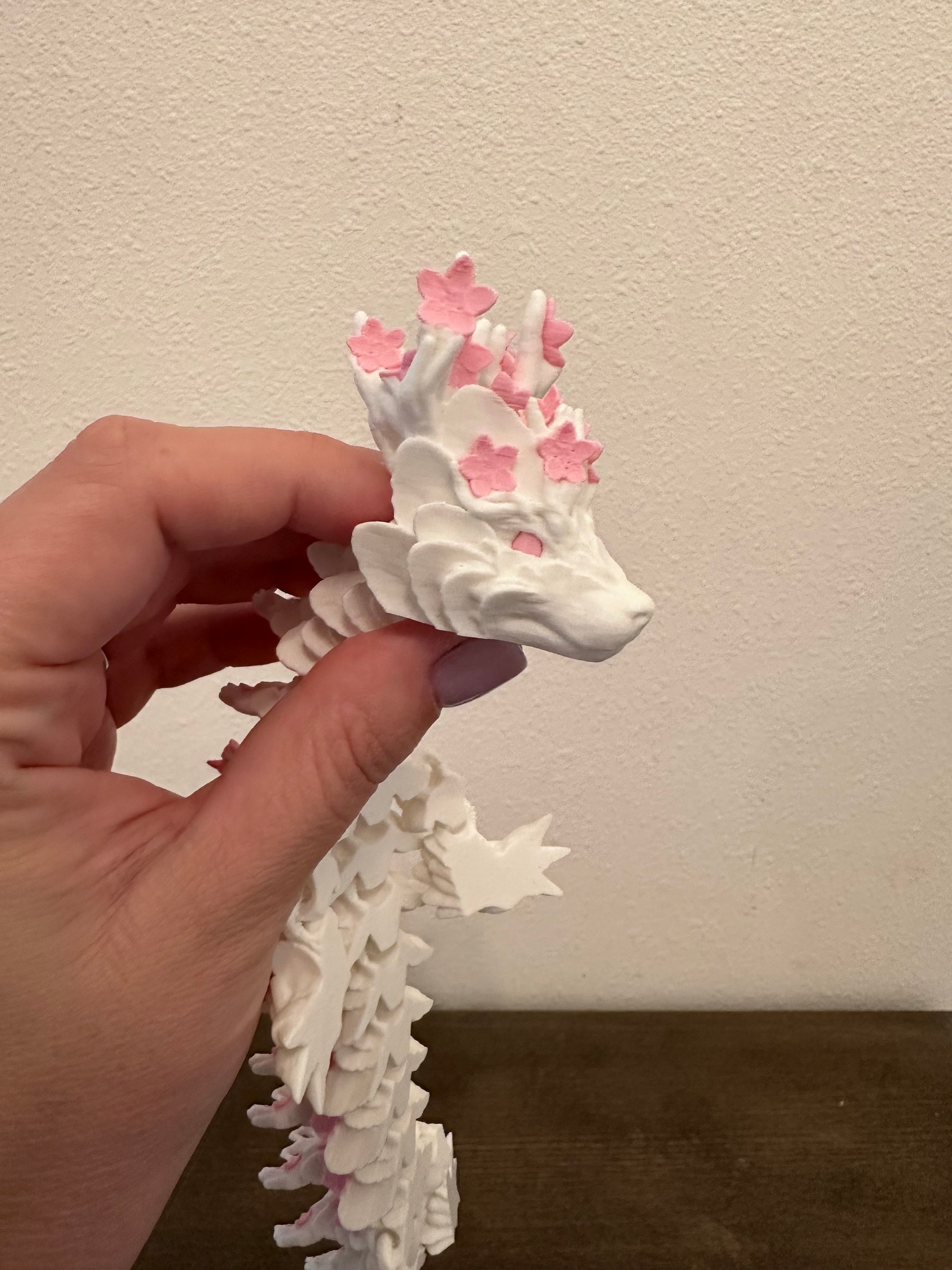 Cherry Blossom Articulated Dragon 3D Printed Bookshelf Decor Gift