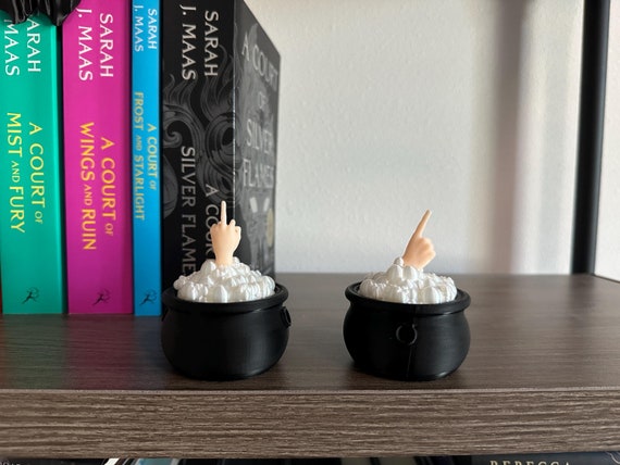Cauldron with Pointing Finger 3D Printed Bookshelf Decor Fantasy Gift Romance Reader