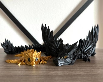 Black and Gold Set Dragon Large 3D Printed Articulated Dragon Bookshelf Decor Gift
