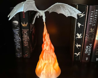 Dragon Lamp 3D Printed Fire Breathing Wyvern With Tea Light Bookshelf Decor Bookish Gift
