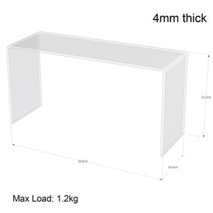 May include: A clear acrylic console table with a 4mm thickness. The table is 30cm long, 10cm wide, and 15cm high. The maximum load is 1.2kg.