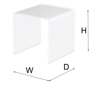 May include: Clear acrylic riser with a curved design. The riser is 30.5 cm wide, 30.5 cm deep, and 10 cm high.