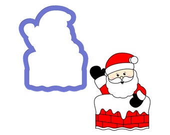 Santa coming down the chimneyfireplace Cookie or Fondant Cutter with built-in imprint