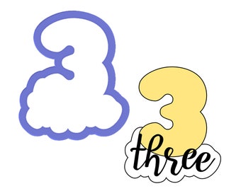 Chubby Number 3 With Script Outline Cookie Cutter - Etsy