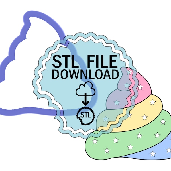 STL Digital Download Cookie Cutter - Unicorn Poop - Whipped Cream- Poop