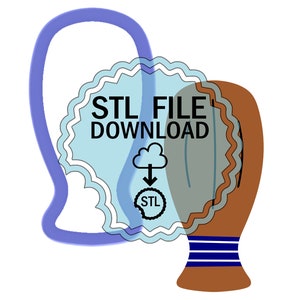 Puede incluir: Un objeto de cerámica marrón y azul en forma de calabaza con una banda azul y blanca alrededor de la parte inferior. El objeto es un modelo imprimible en 3D disponible para descargar como archivo STL.