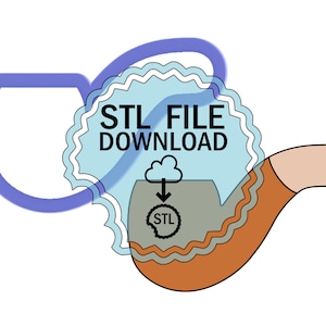 May include: A blue and white illustration of a cloud with an arrow pointing down into a pipe. The pipe is brown and has a gray bowl. The text "STL FILE DOWNLOAD" is in a circle around the cloud and pipe. The text "STL" is in a circle inside the bowl of the pipe.