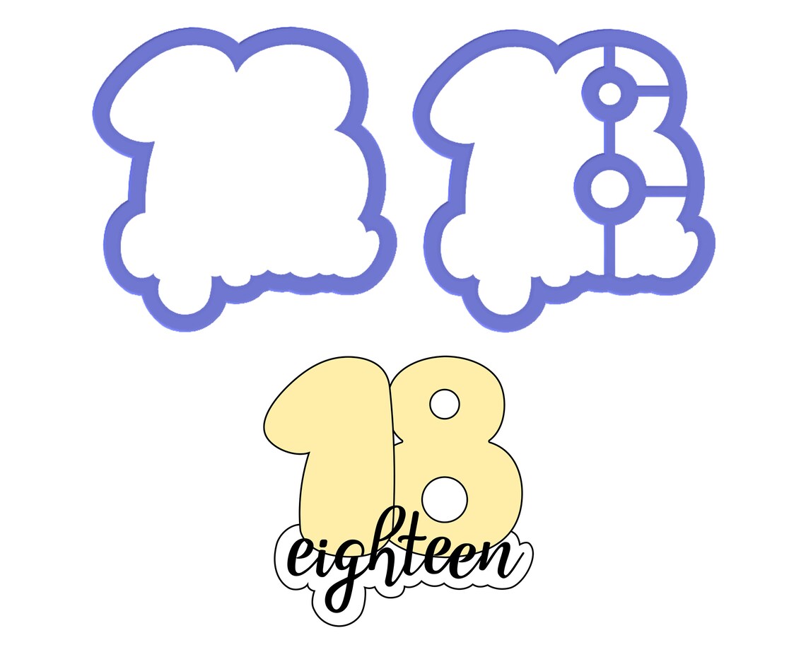 Chubby Number 18 With Script Outline Cookie Cutter - Etsy