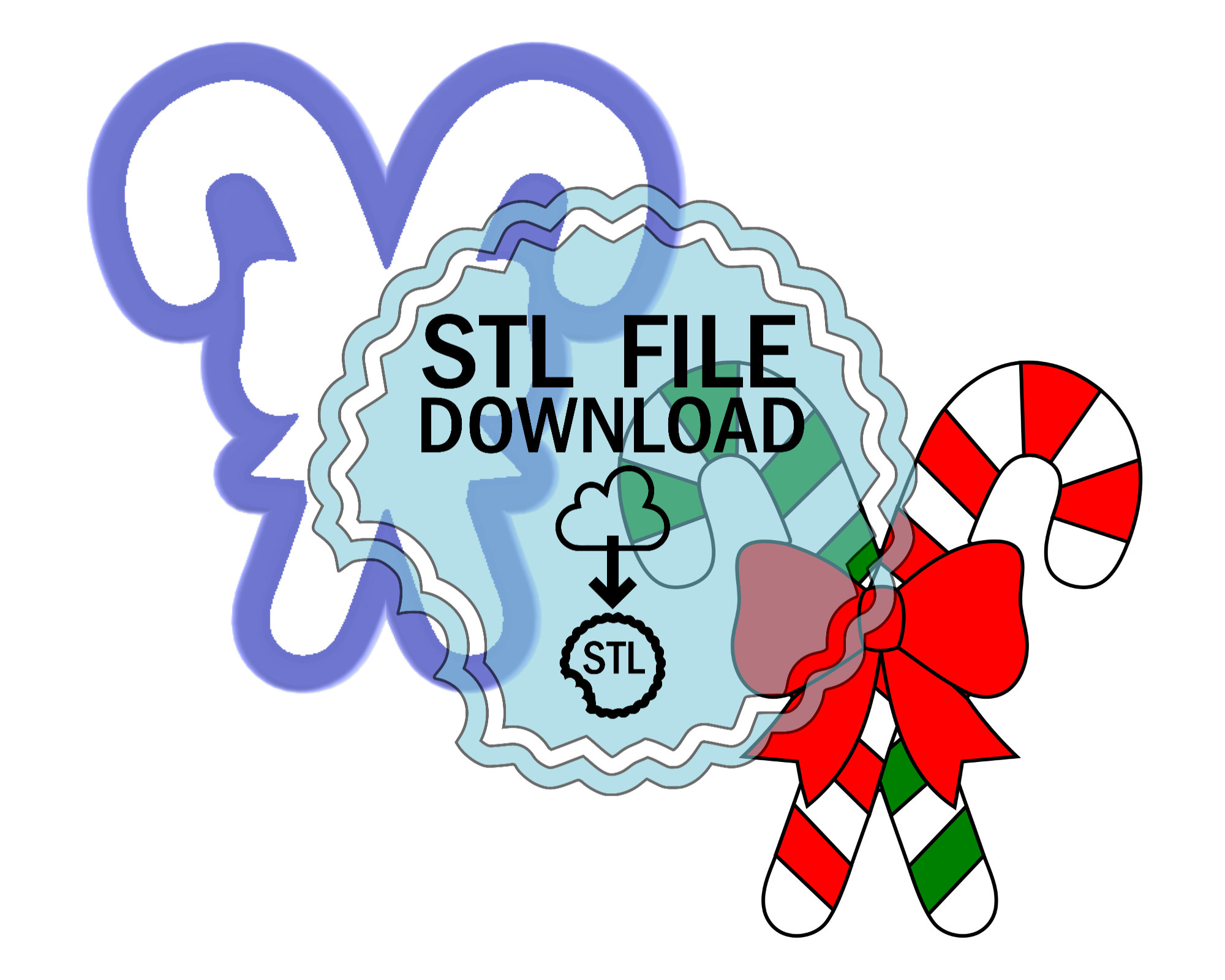 STL Digital Download Cookie Cutter - Candy Cane With Bow - Etsy