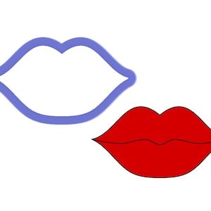 May include: A blue outline of a pair of lips with a red filled-in pair of lips below it.