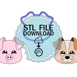 STL Digital Download Cookie Cutter - Dog Face #2 - Pig Face #3 Cookie Cutter