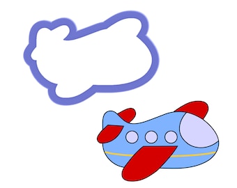 May include: A blue airplane with red wings and a yellow stripe flies in a blue cloud. The airplane has three round windows and a white interior.