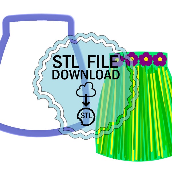 STL Digital Download Cookie Cutter - Long Skirt - Hula Skirt -