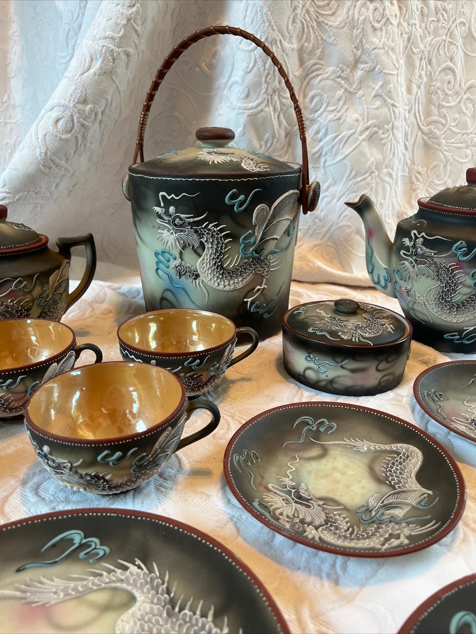 1960s Vintage 29-piece Dragonware Tea Set Hand Painted Moriage