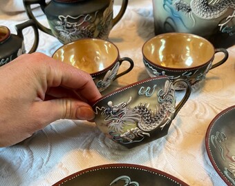 1960s Vintage 29-piece Dragonware Tea Set Hand Painted Moriage