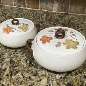 Metlox Poppytrail Woodland Gold Fall Color Leaves Covered Serving Bowls