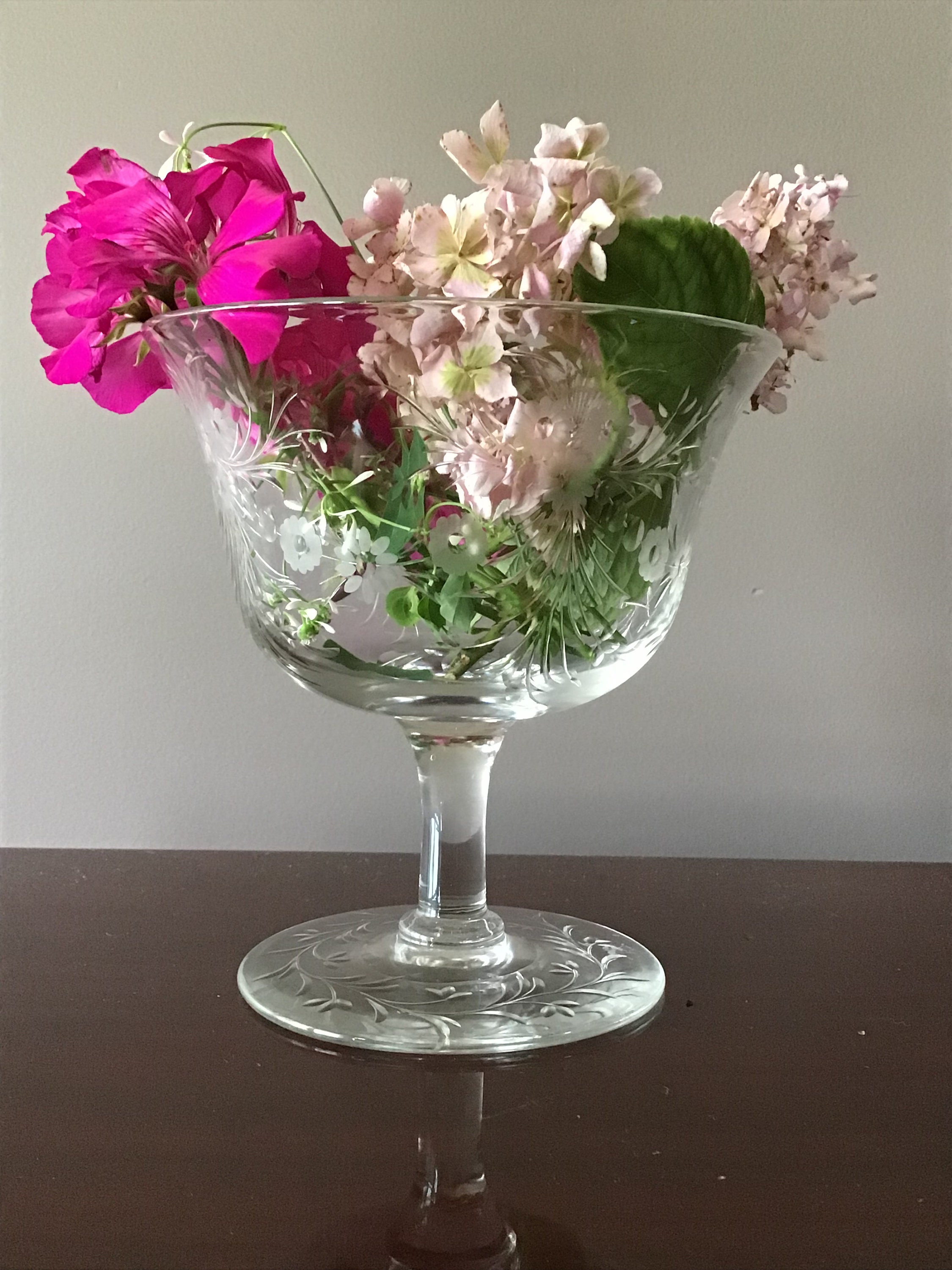 Vintage Floral Etched Glass Compote Bowl With Stem and Base - Etsy