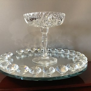 Vintage Cut Crystal ABP Style Candy Dish with Etched Hobstar and Long Stem