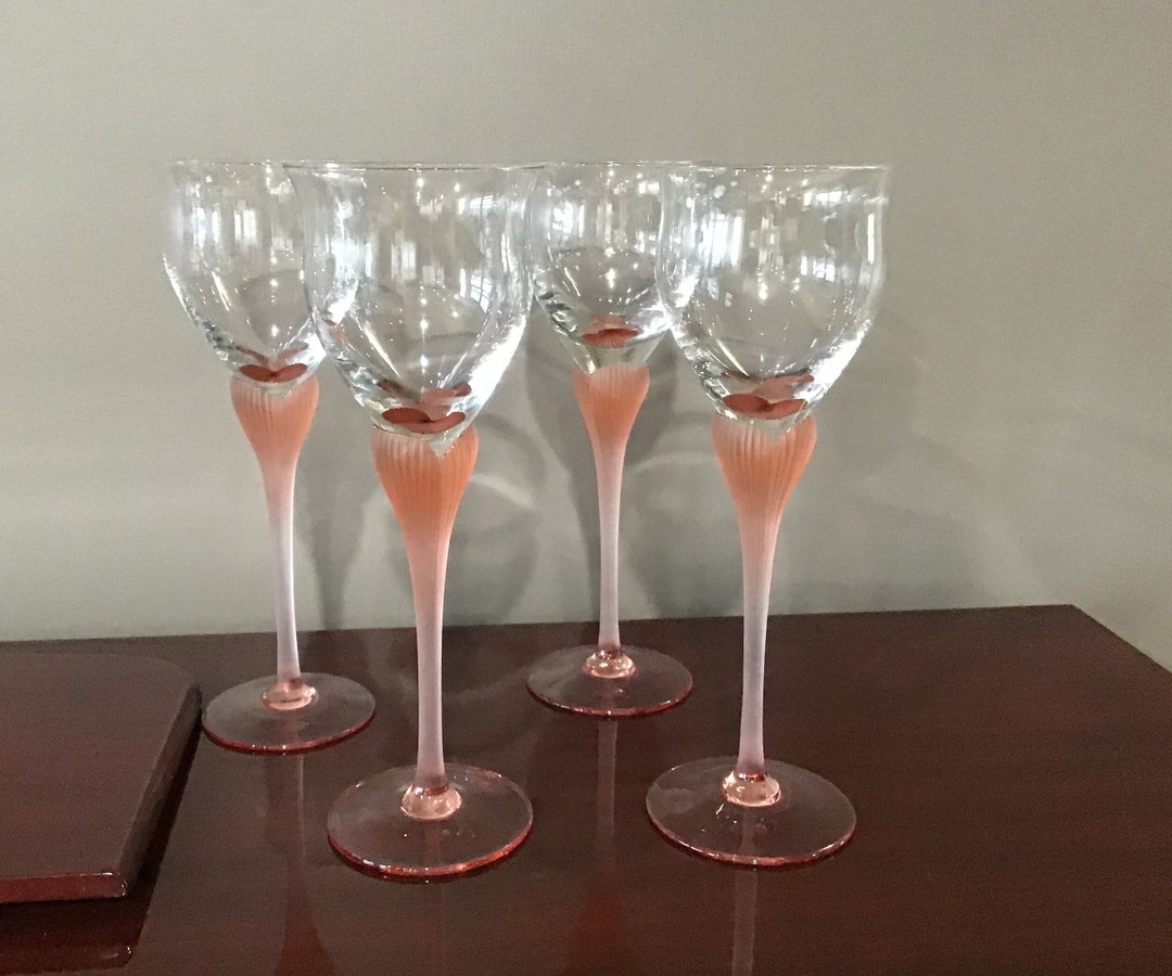Vintage Mikasa Crystal Wine Glasses: Sea Mist Coral Frosted Stem (pair