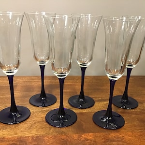 Cristal D'Arques Americana Blue Kobaltblau Stengel Vintage Champagner Flöten