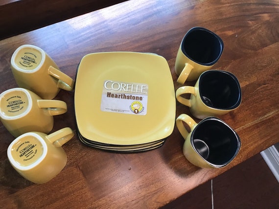 Corelle Hearthstone Tumeric Yellow Square Set of 6 Luncheon Plates