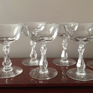Mid Century Champagne Coupe or Martini Cocktail Cut Crystal Glasses Sold in Pairs