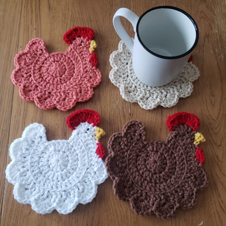 Chicken / Hen Coasters - Set of 4, Farmhouse Decor, Rooster ...