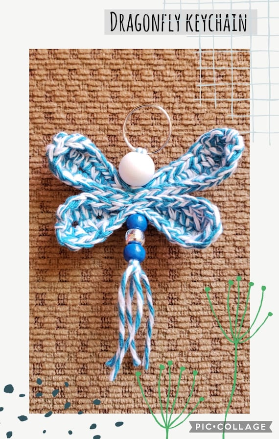 Crocheted Dragonfly Keychain FREE SHIP Several Colors Available