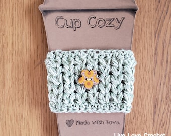 Crocheted Flower Cup Cozy, Cozies, Coffee cup cover, to-go cup cover for hot or cold drinks, tea, soda, cotton, koozie