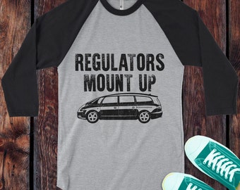 Regulators Mount Up T-Shirt Mama Mom Busy Minivan funny Style on a 3/4 Sleeve Baseball Raglan - Ink Printed